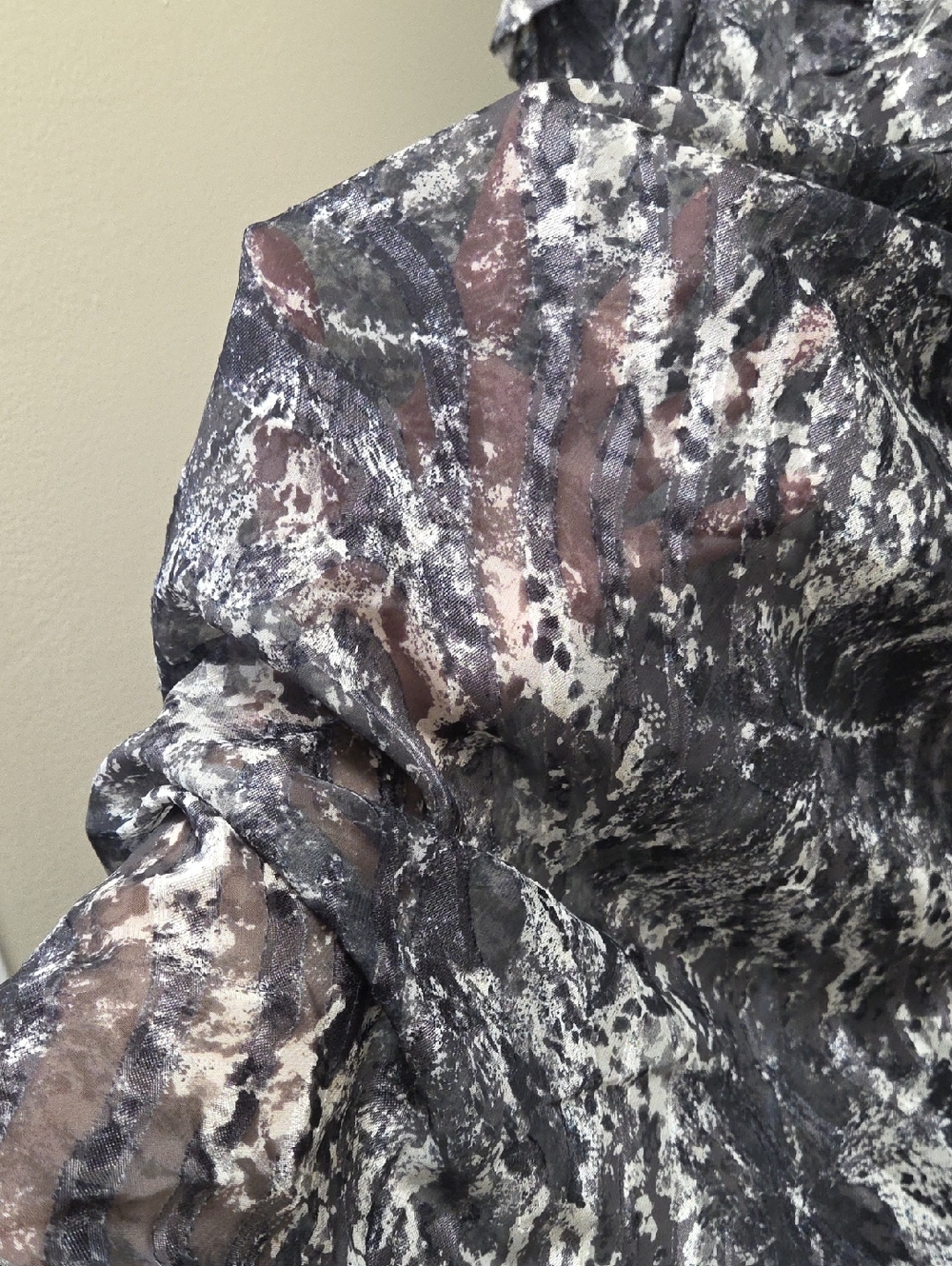 NWT Kaffe Black & White Marble Print Mesh Ruffle Dress 2-In-1 Sheer Sleeve - Picture 8 of 13